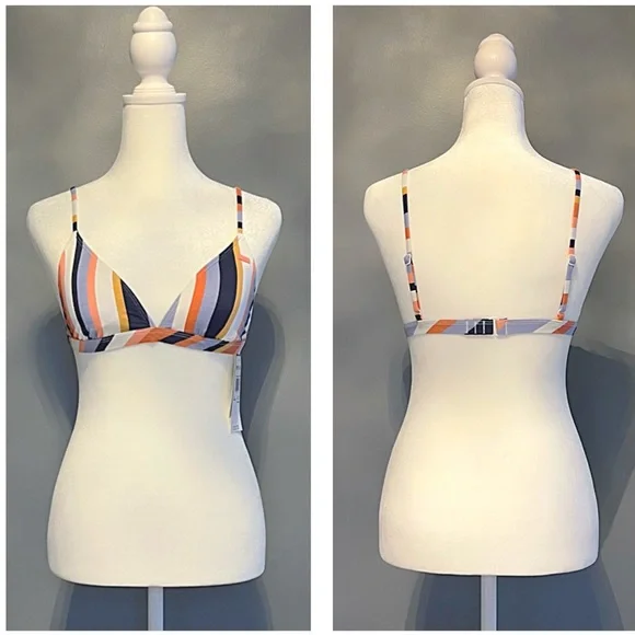 BNWT ROXY Beach Classics Fixed Triangle Bikini Top color MOOD INDIGO Stripe SZ S - Picture 4 of 15